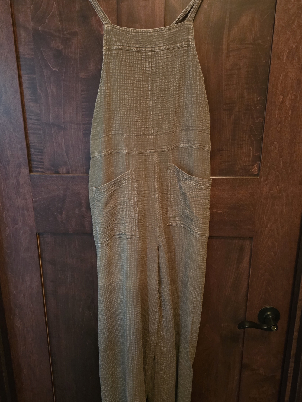 easel Olive Textured 100% Cotton Jumpsuit